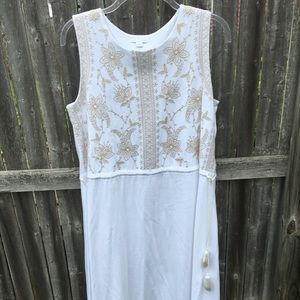 J. Jill white dress with gold embroidery